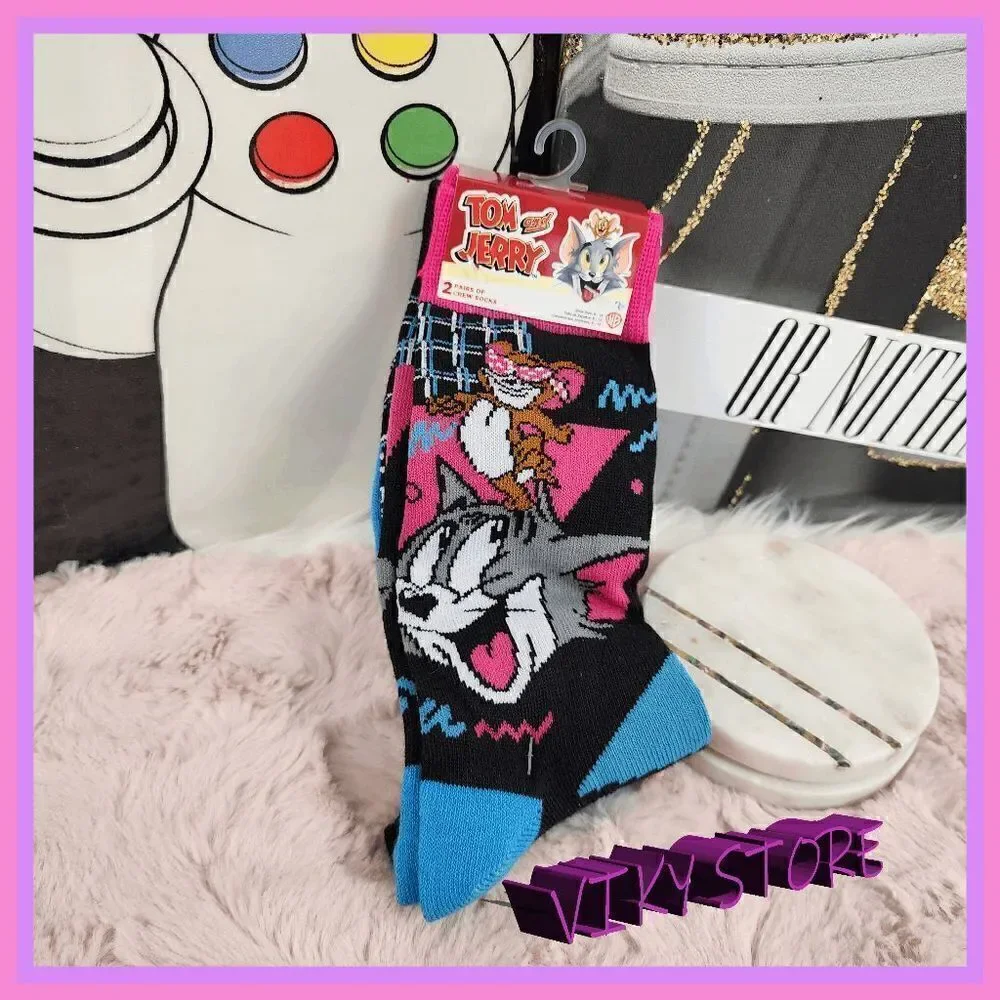 NWT Whimsical Duo: {Tom and Jerry} 2 Pair Crew Socks NWT